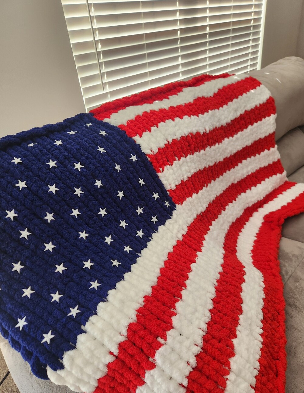 Hand Knit American Flag Blanket